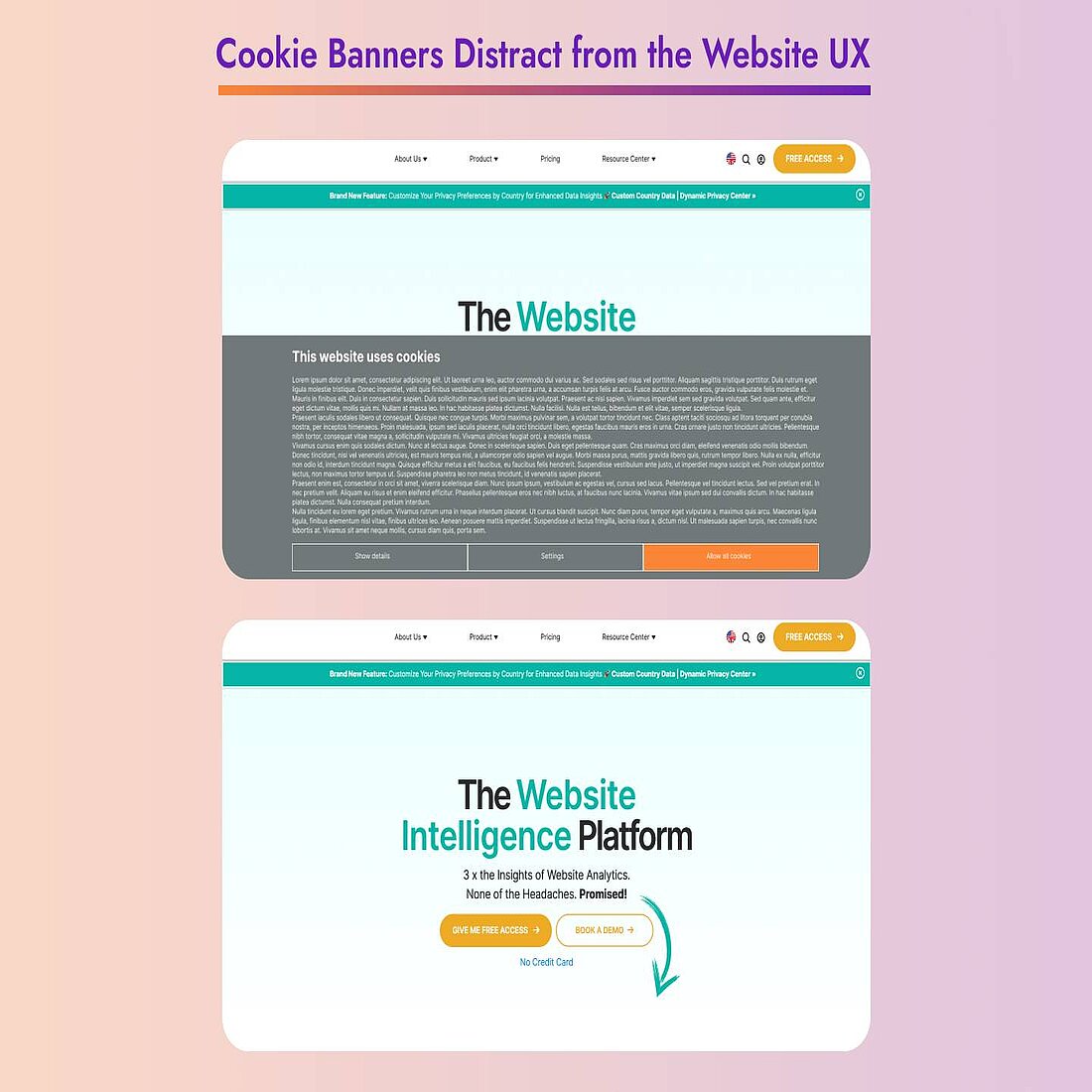 Visual impact of data privacy legislation cookie compliance on website UX 