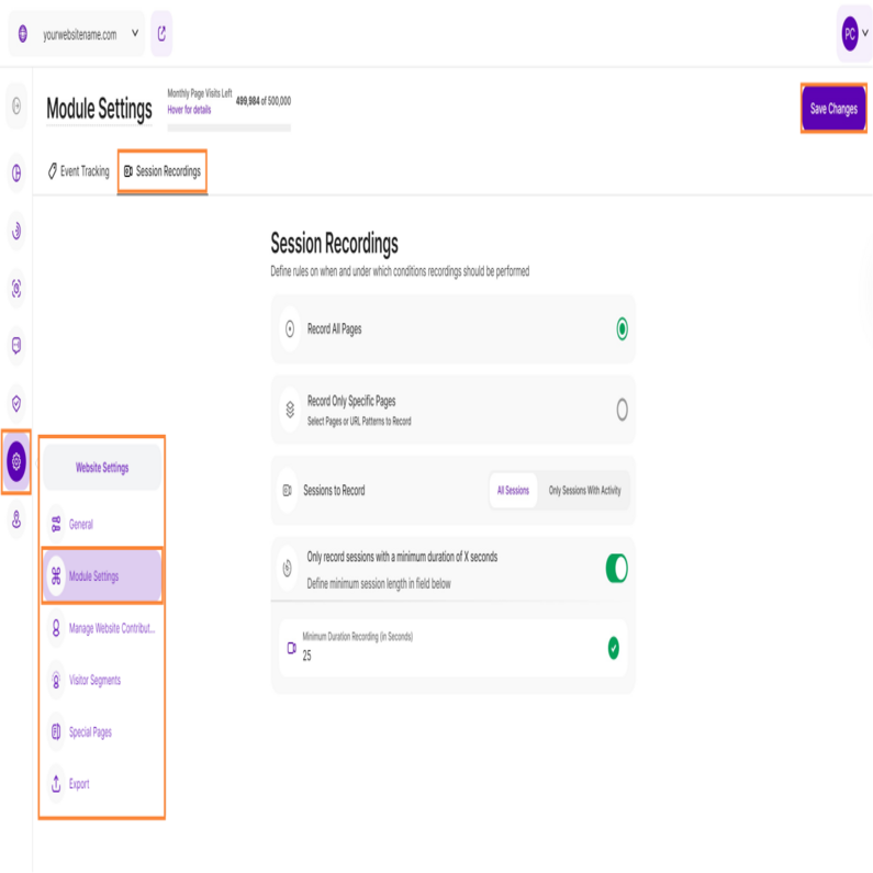 Module Settings - Session Recordings
