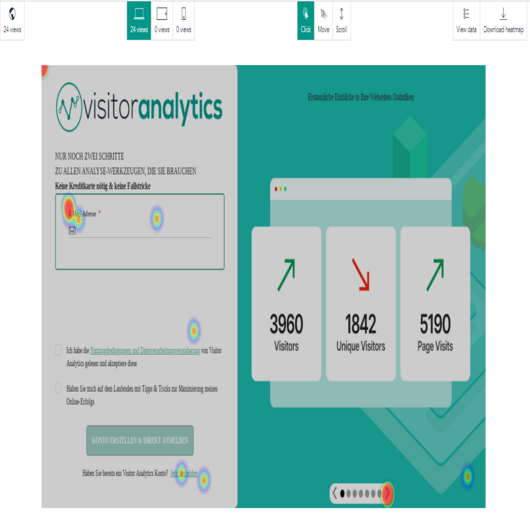 Visitor Analytics click heat map example based on fewer data